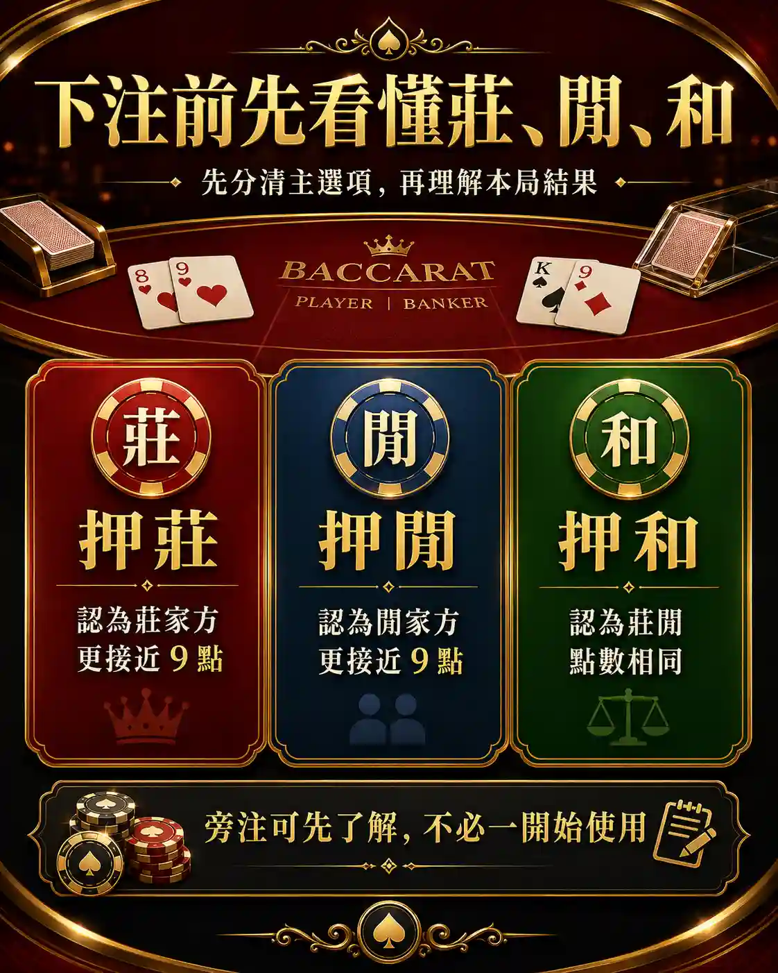 百家樂莊閒和下注區示意圖