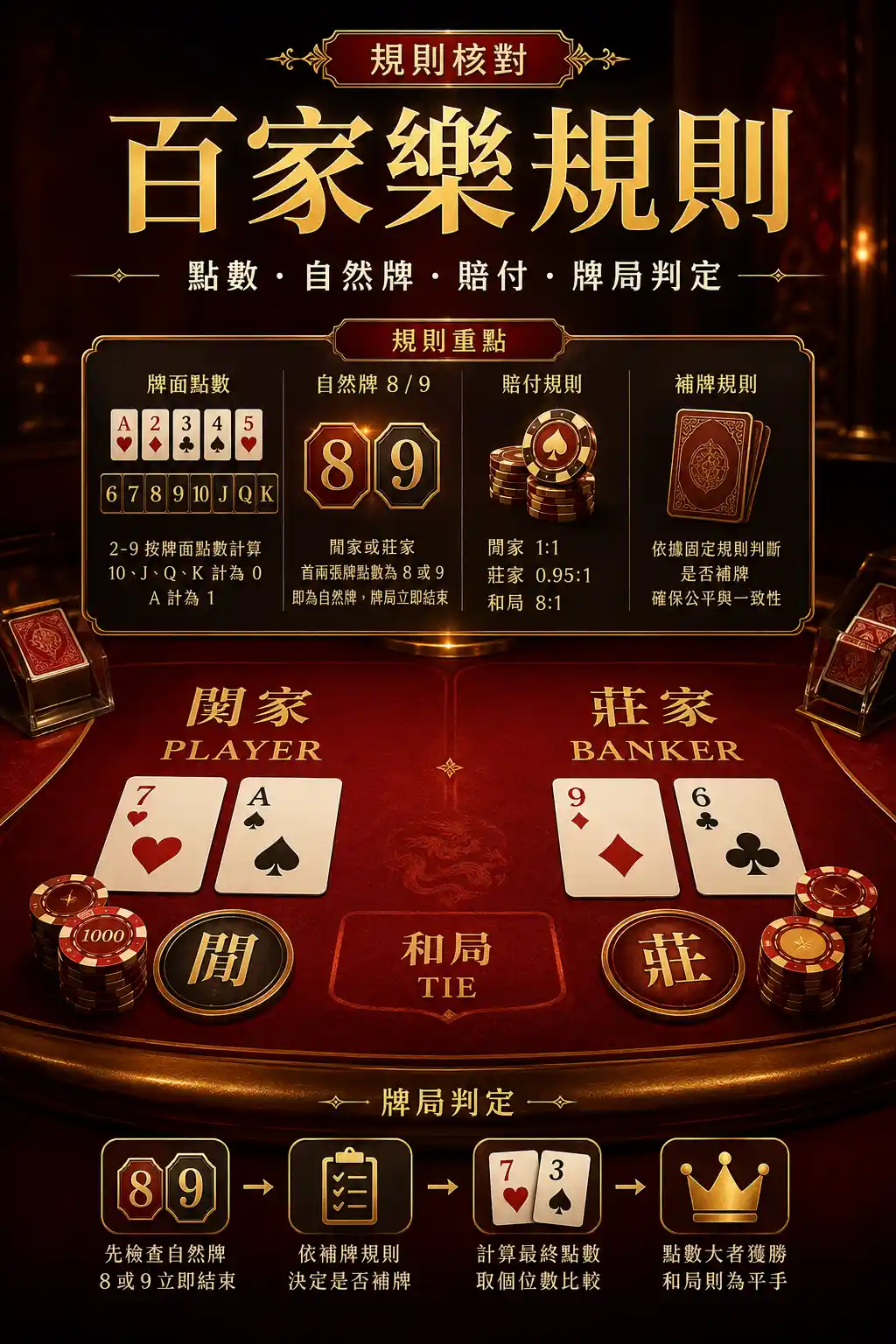 百家樂規則點數自然牌賠付與牌局判定