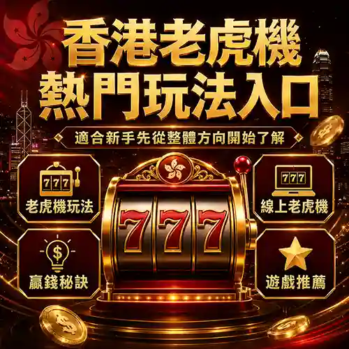 香港老虎機熱門玩法入口，展示老虎機主題、金幣與紅黑金娛樂風格