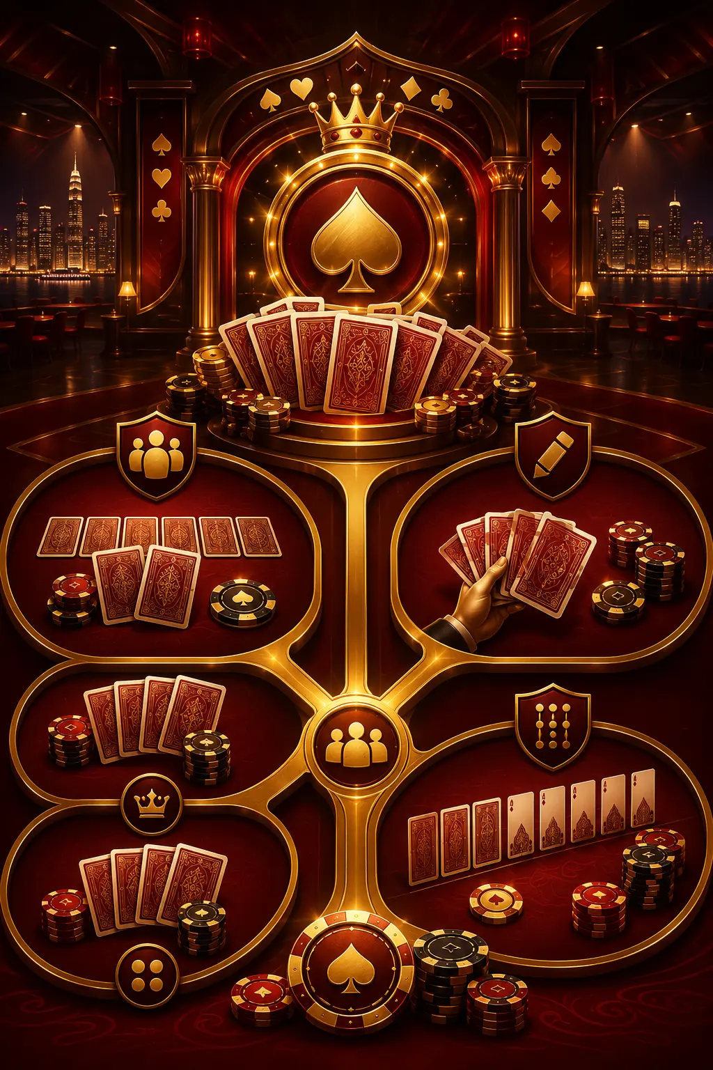 紅黑金 Poker 遊戲家族、德州撲克、奧馬哈、抽牌與 Stud 撲克主題畫面